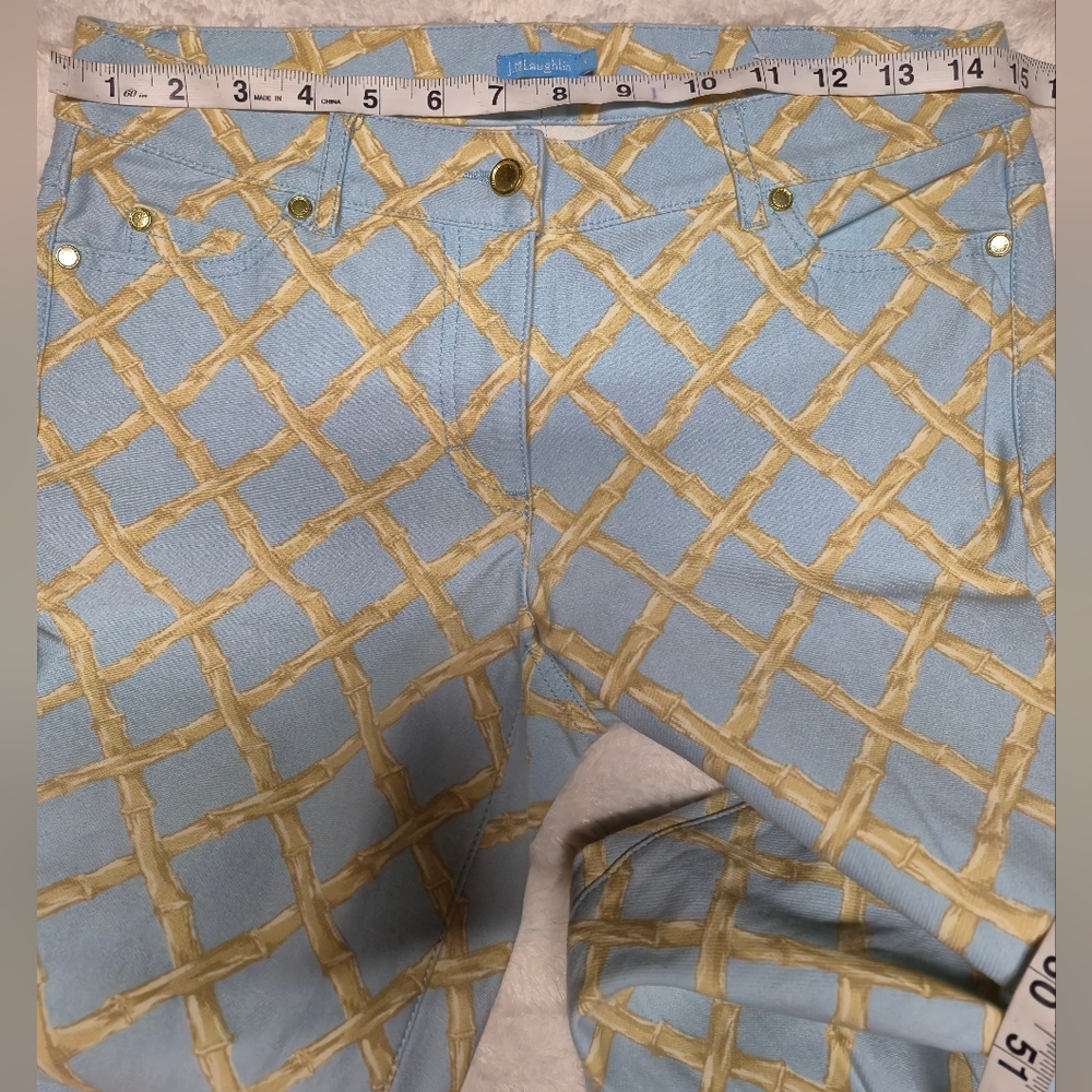 J. McLaughlin‎ Light Blue and Yellow Geometric Straight Leg Jeans - Picture 5 of 9